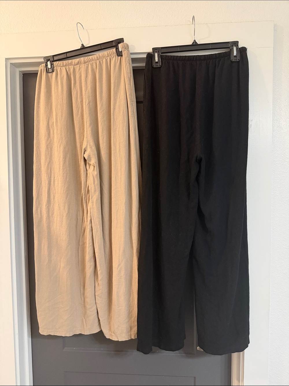 Wide Leg Comfy Drawstring Pants Duo - Beige & Black - Picture 4 of 5
